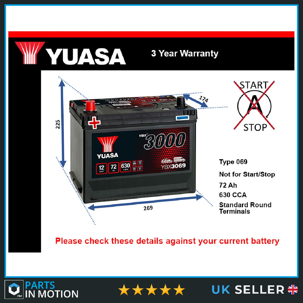 Yuasa Car Battery YBX3069 [PM504838]