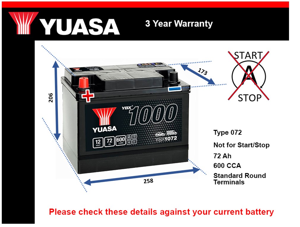 Yuasa YBX1072 Car Battery