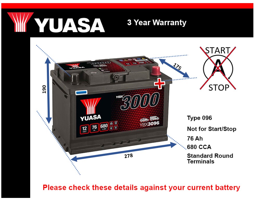 Yuasa YBX3096 Car Battery