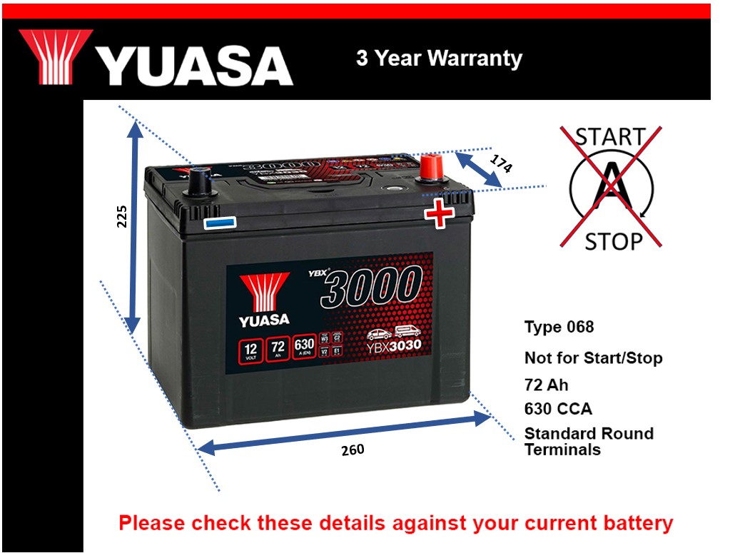 Yuasa YBX3030 Car Battery