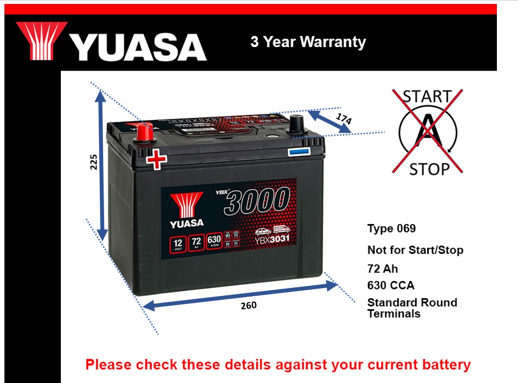 Yuasa YBX3031 Car Battery