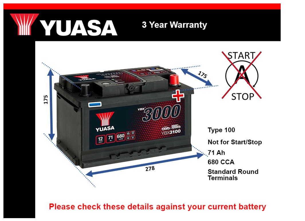 Yuasa YBX3100 Car Battery