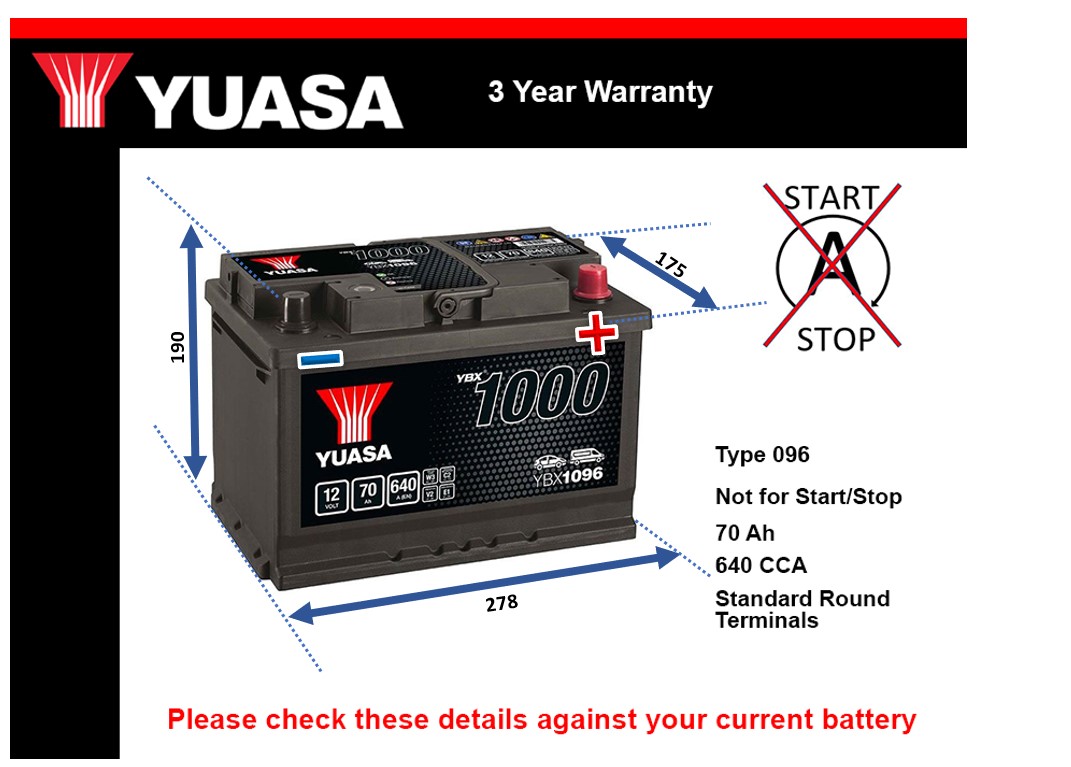 Yuasa YBX1096 Car Battery