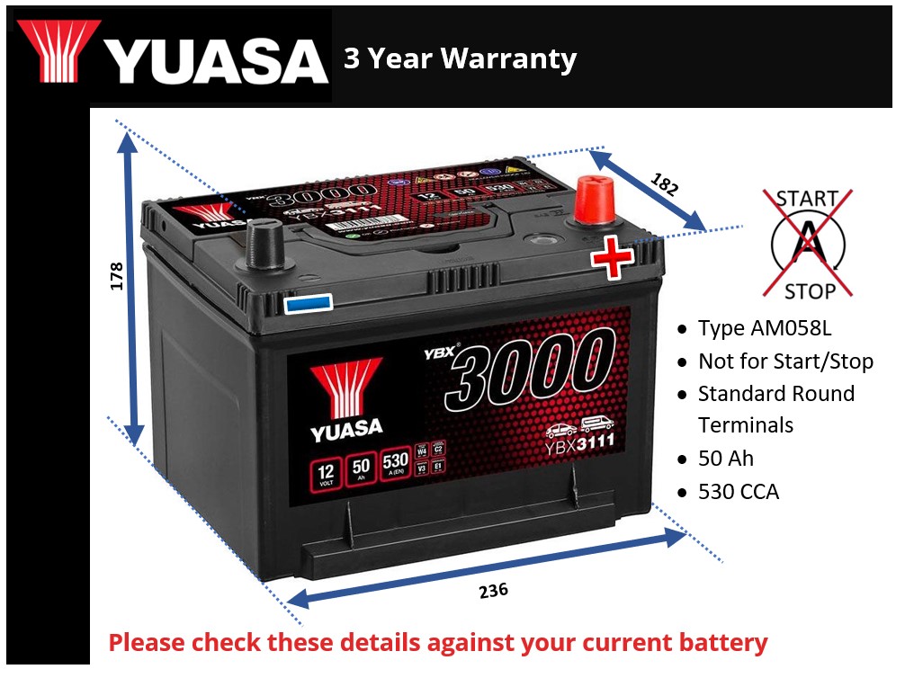 Yuasa YBX3111 Car Battery