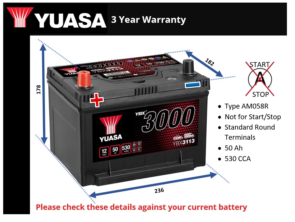 Yuasa YBX3113 Car Battery