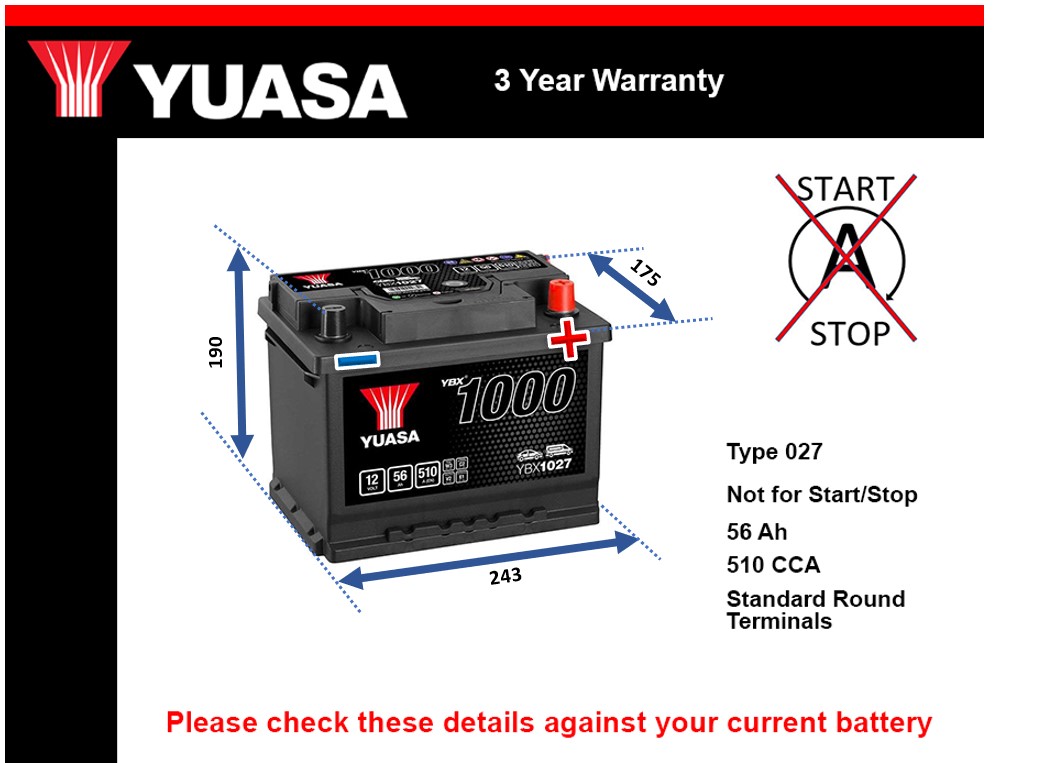 Yuasa YBX1027 Car Battery