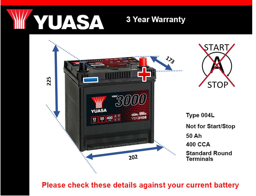 Yuasa YBX3108 Car Battery