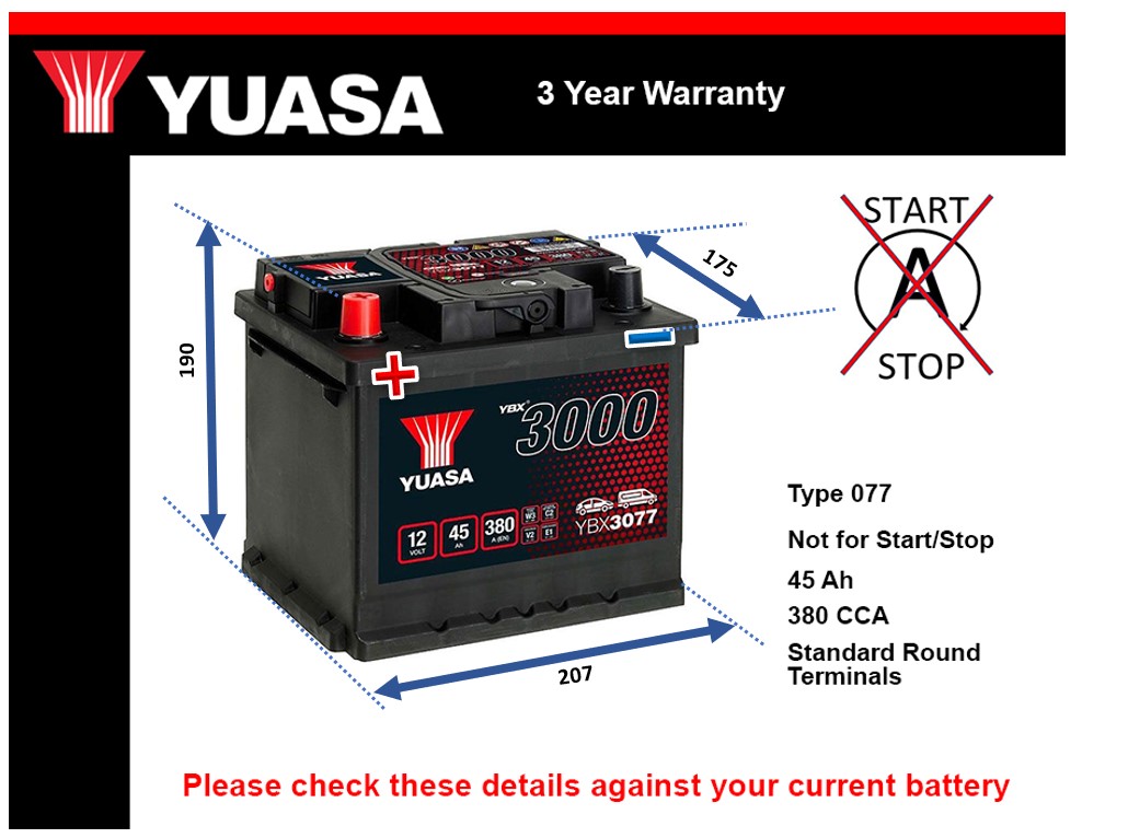 Yuasa YBX3077 Car Battery