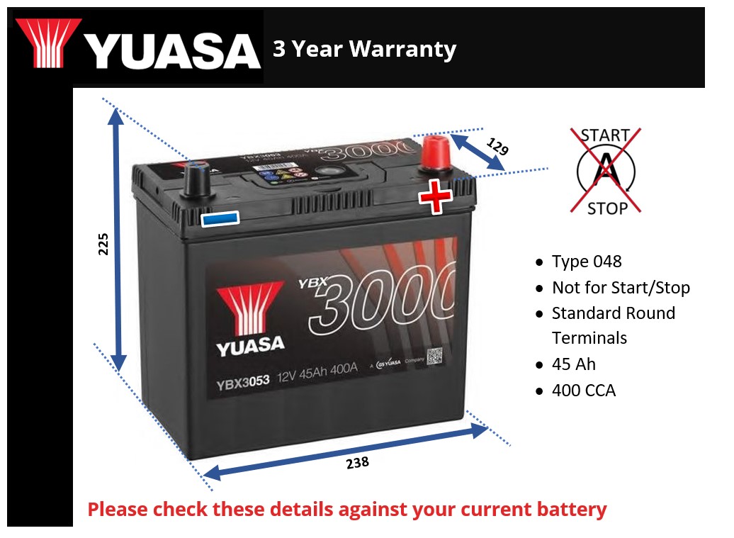 Yuasa YBX3053 Car Battery