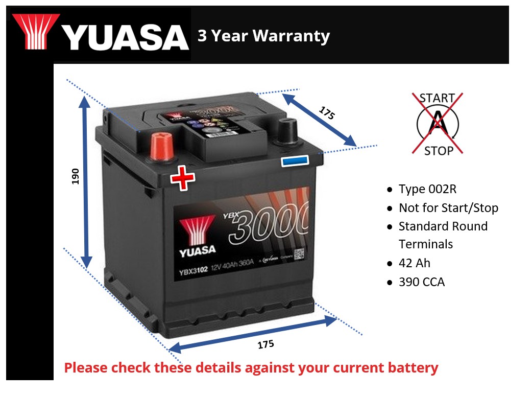 Yuasa YBX3102 Car Battery