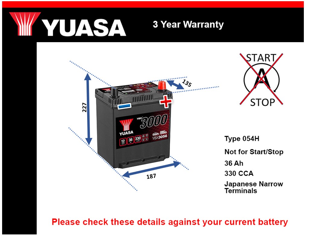 Yuasa YBX3056 Car Battery