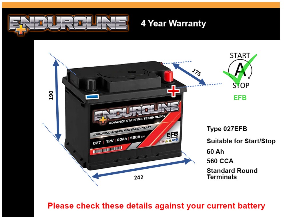 Enduroline 027EFB EFB Car Battery