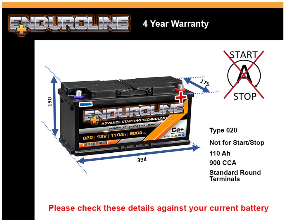 Enduroline 020 Car Battery