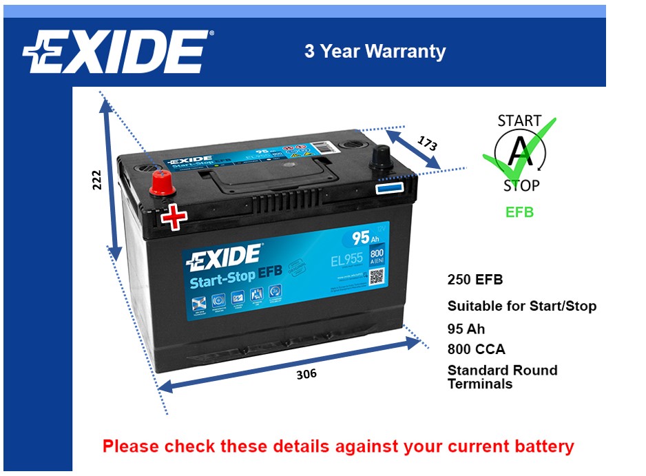 Exide EL955 EFB Car Battery