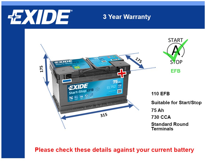 Exide EL752 EFB Car Battery