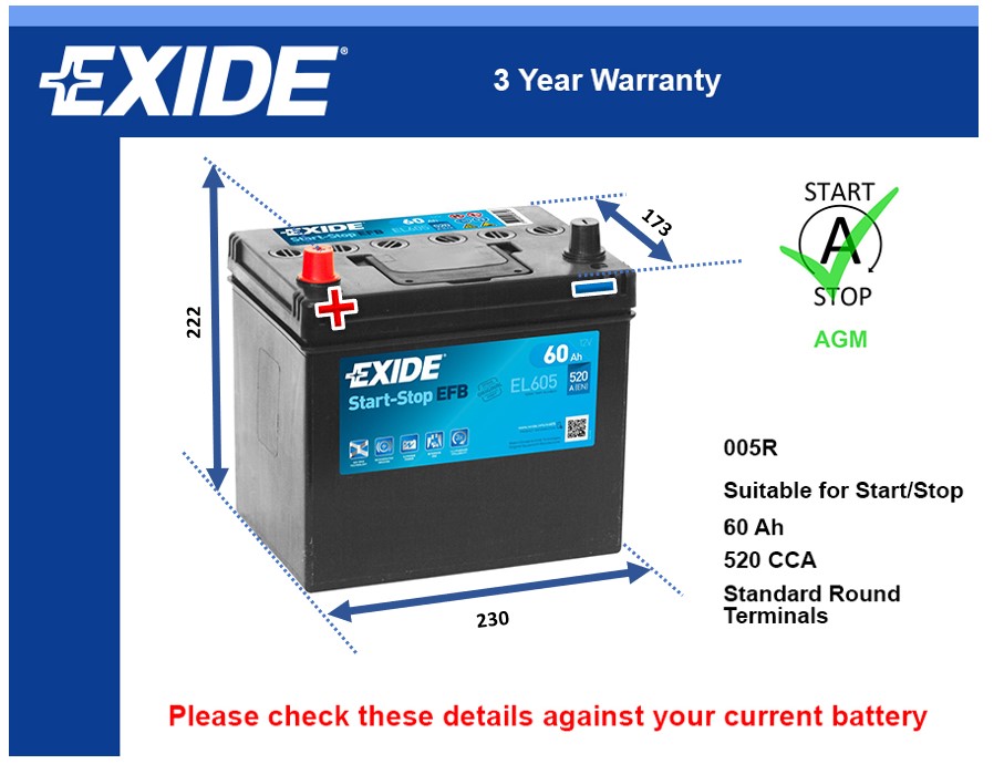 Exide EL605 EFB Car Battery