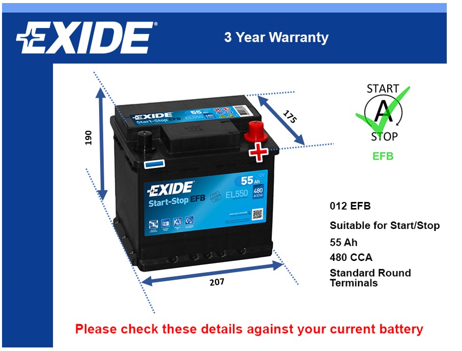 Exide EL550 EFB Car Battery