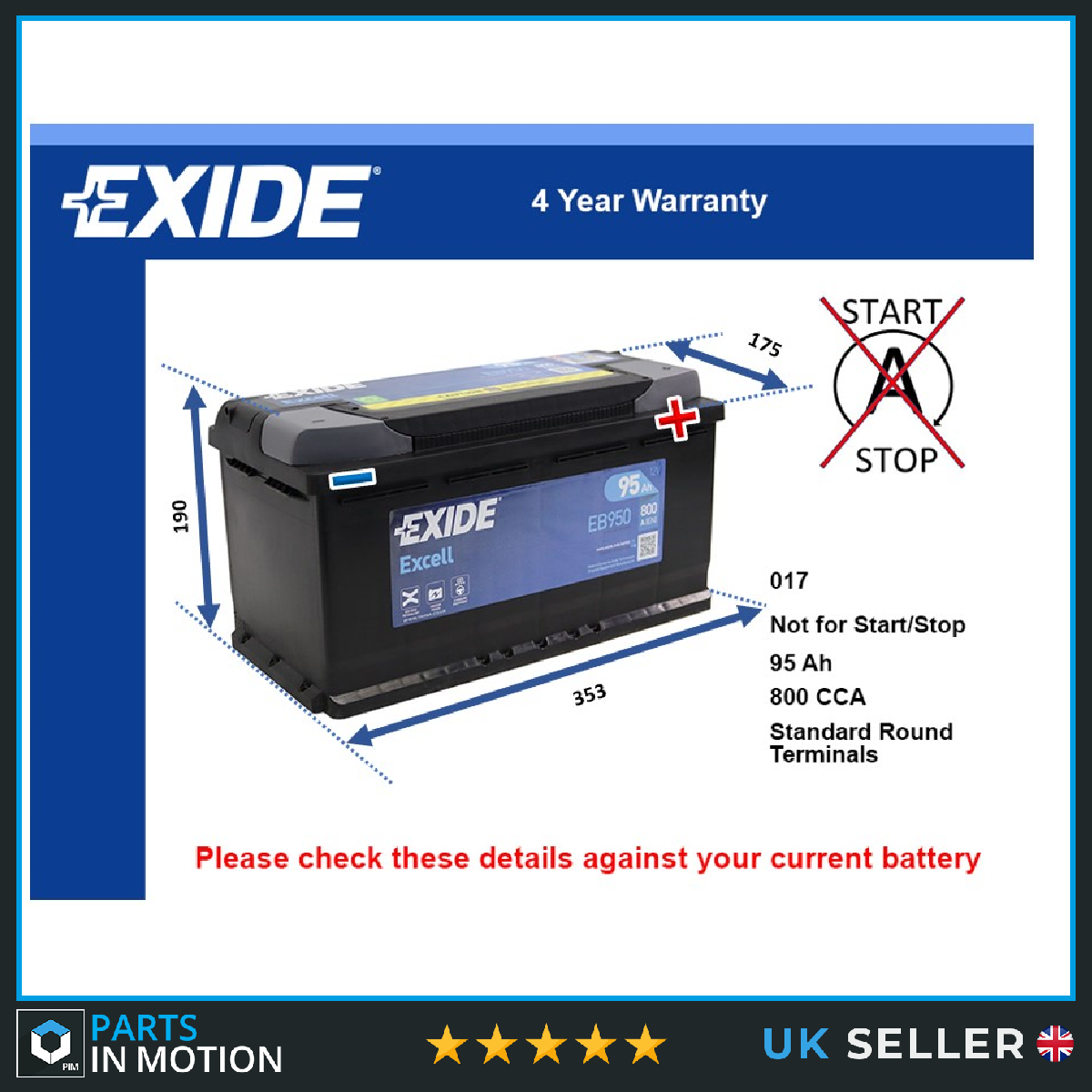 Exide Car Battery EB950 [PM2386577]