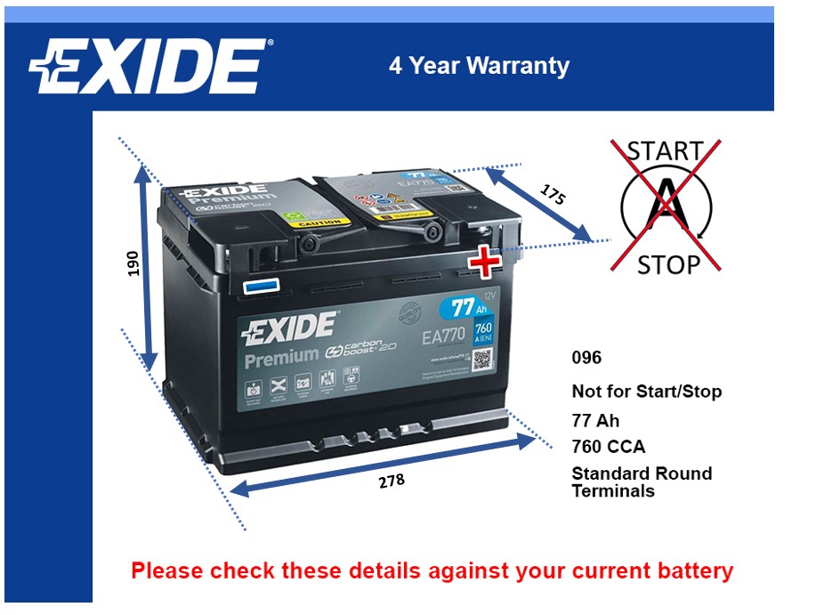 Exide EA770 Car Battery