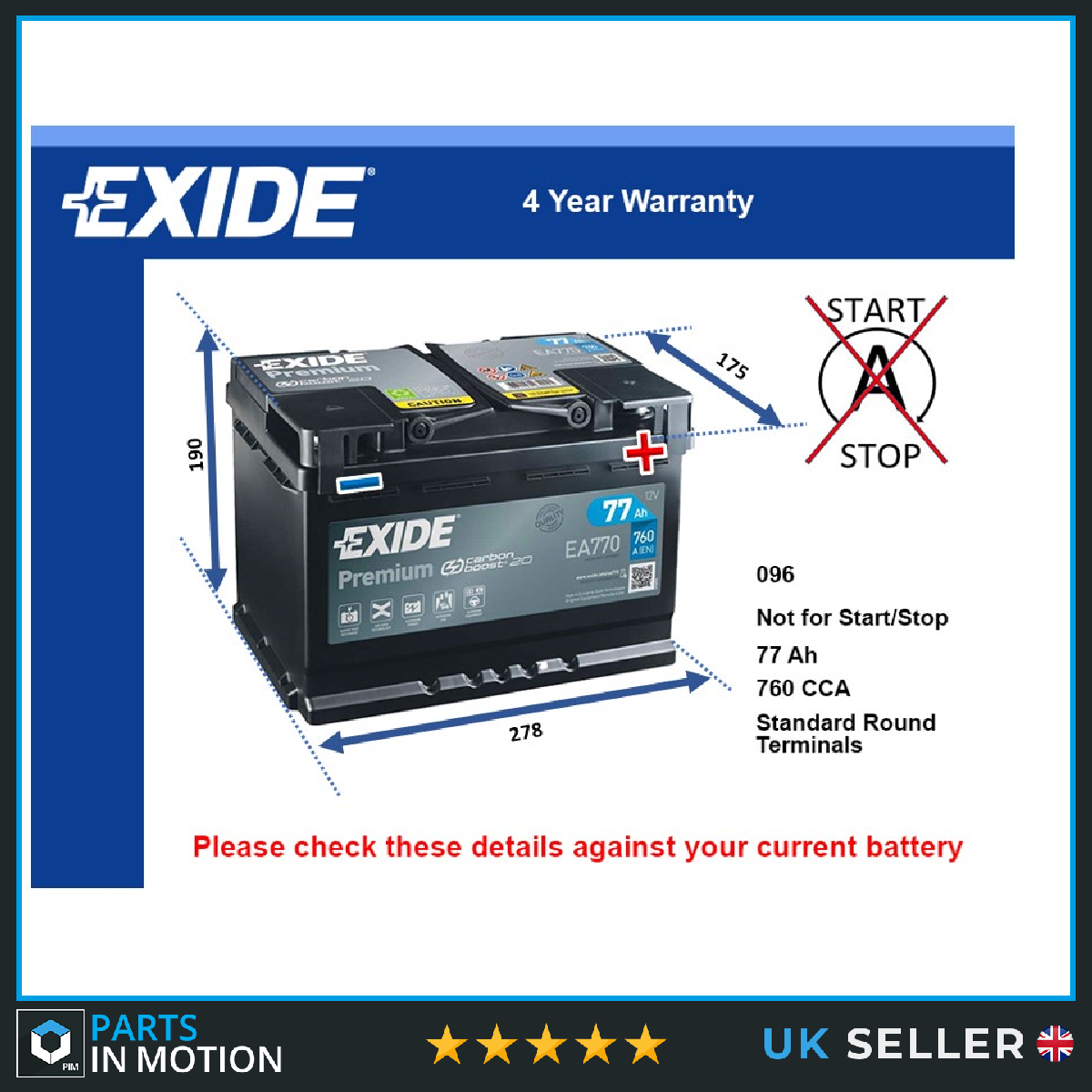 Exide Car Battery EA770 [PM2386508]