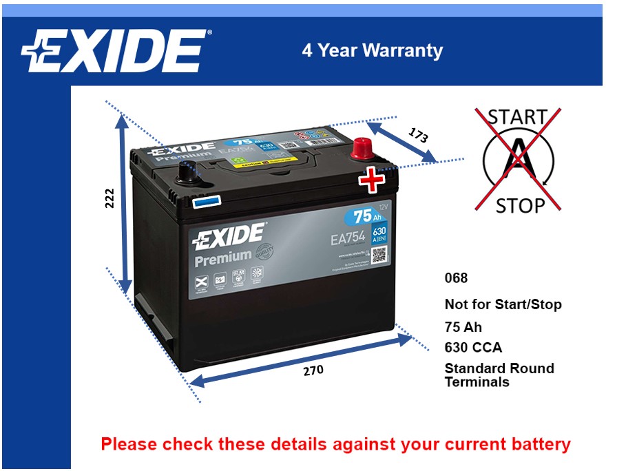 Exide EA754 Car Battery