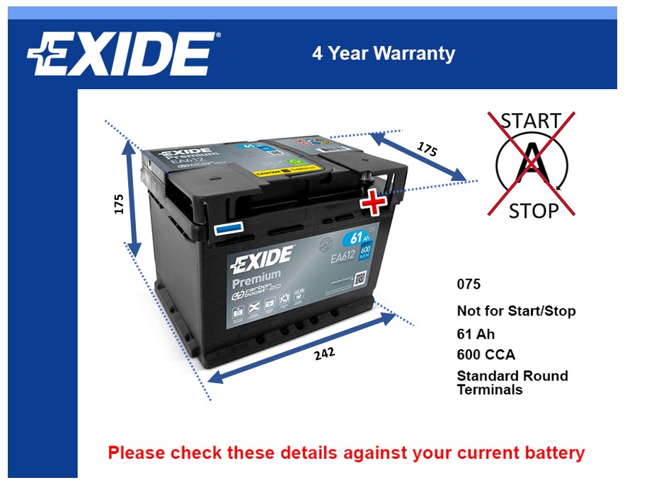 Exide EA612 Car Battery