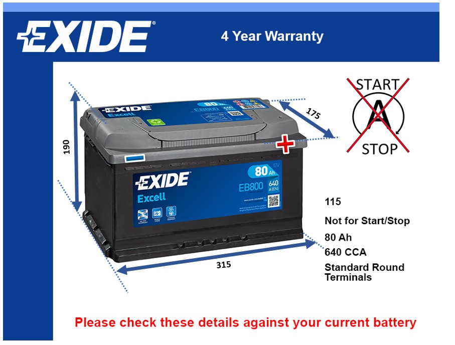 Exide EB800 Car Battery