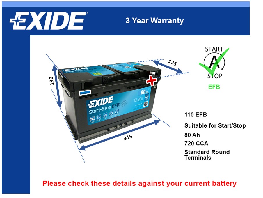 Exide EL800 EFB Car Battery