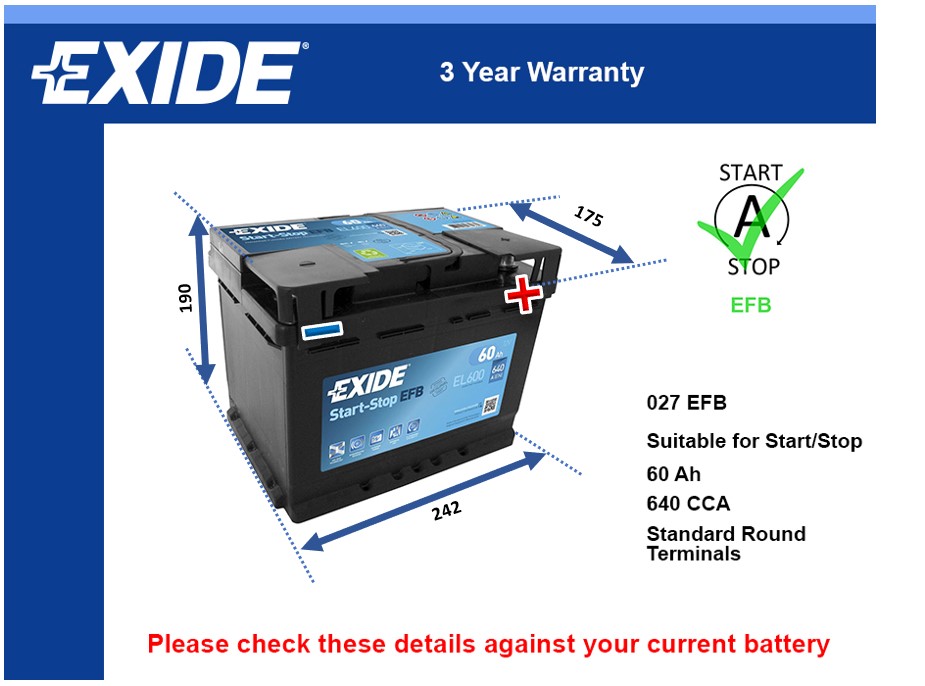 Exide EL600 EFB Car Battery