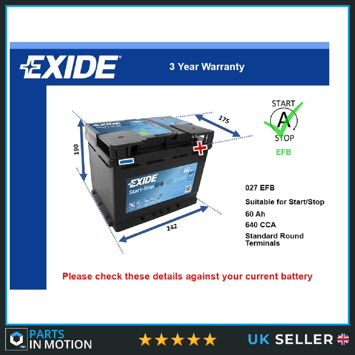 Exide Car Battery EL600 [PM400525]