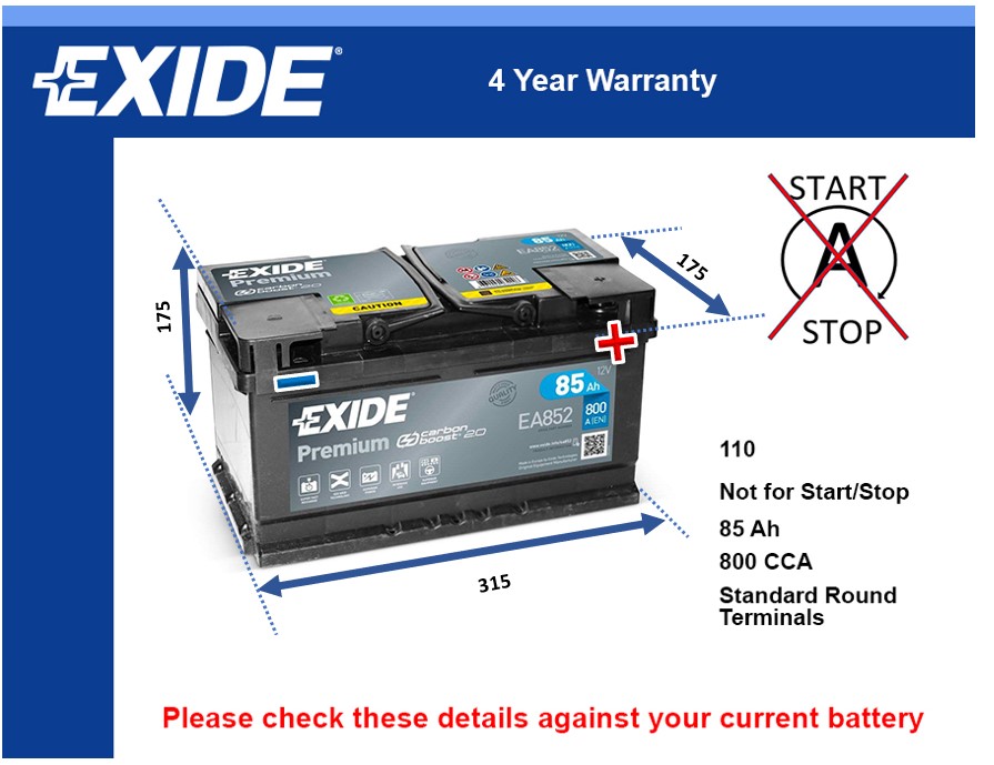 Exide EA852 Car Battery