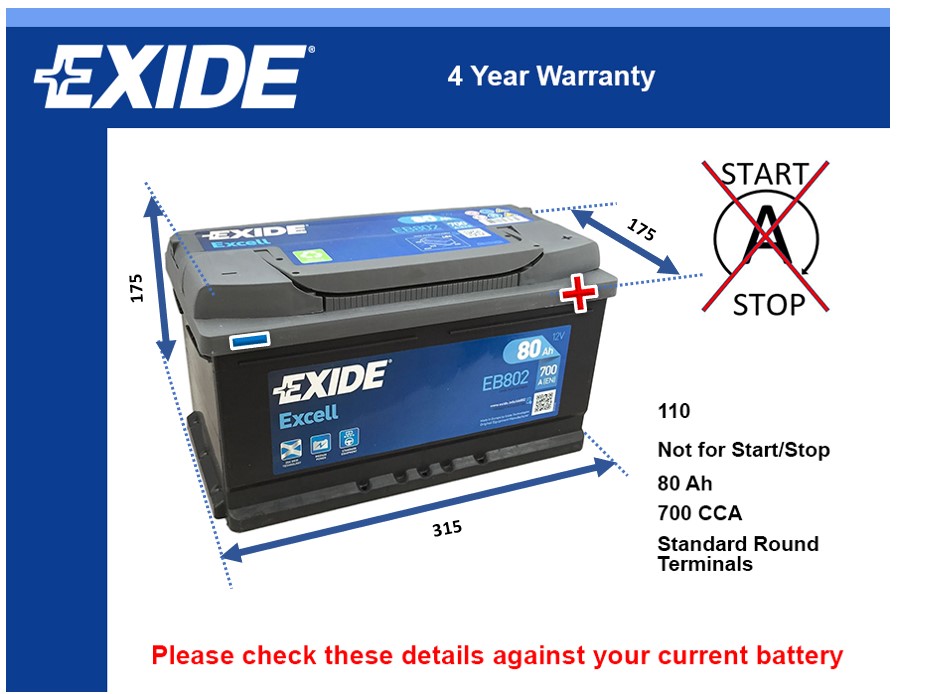 Exide EB802 Car Battery