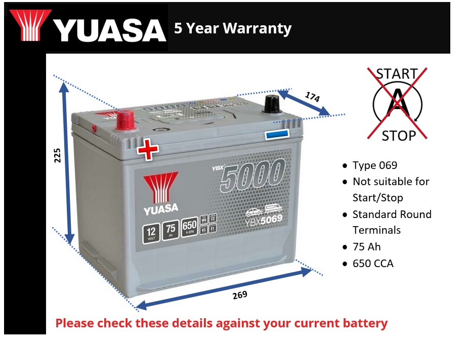 Yuasa YBX5069 Car Battery