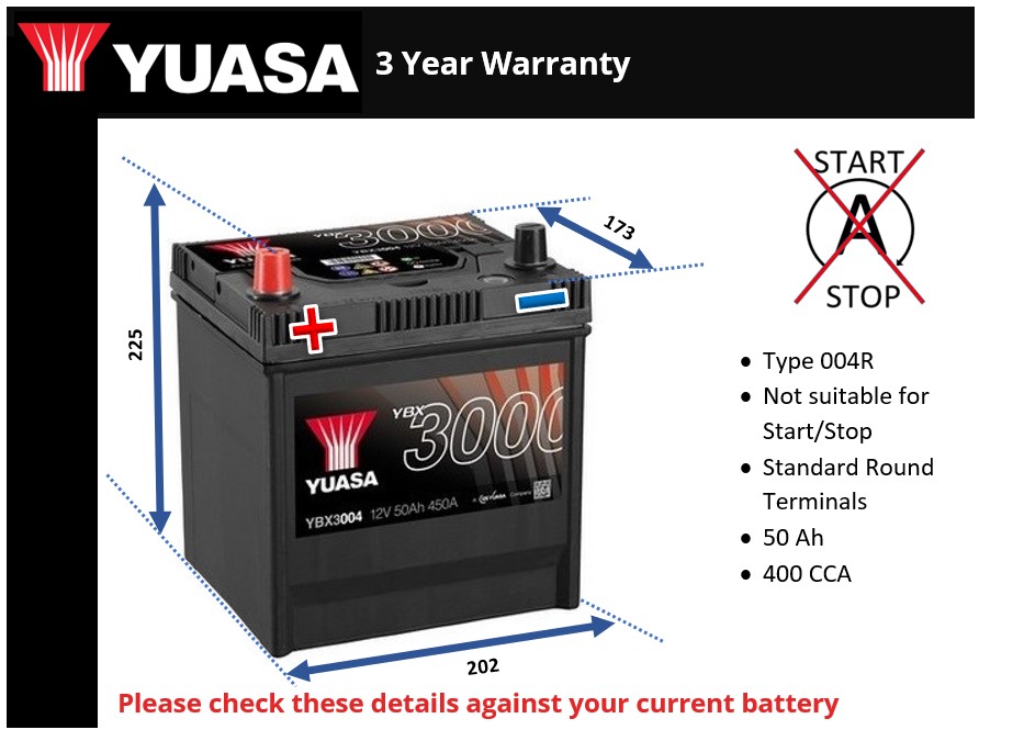 Yuasa YBX3004 Car Battery