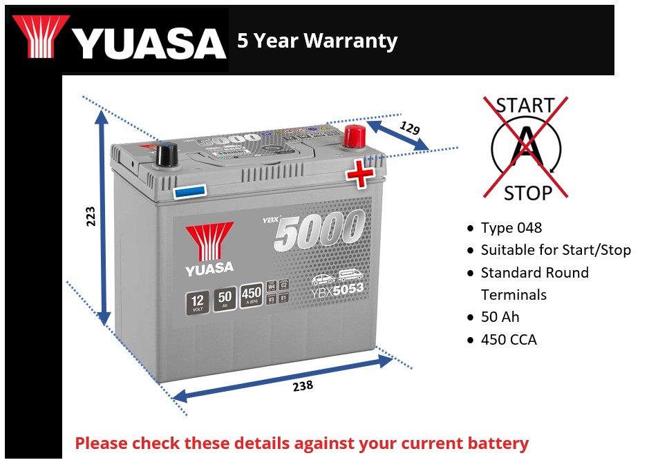 Yuasa YBX5053 Car Battery