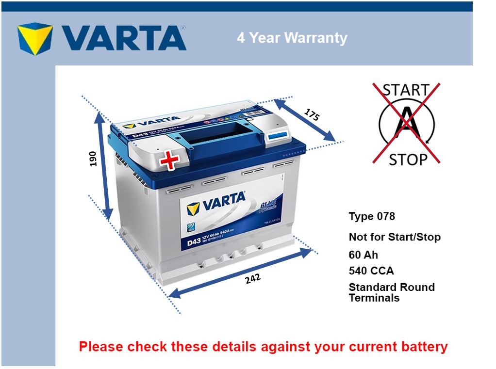 Varta D43 Car Battery