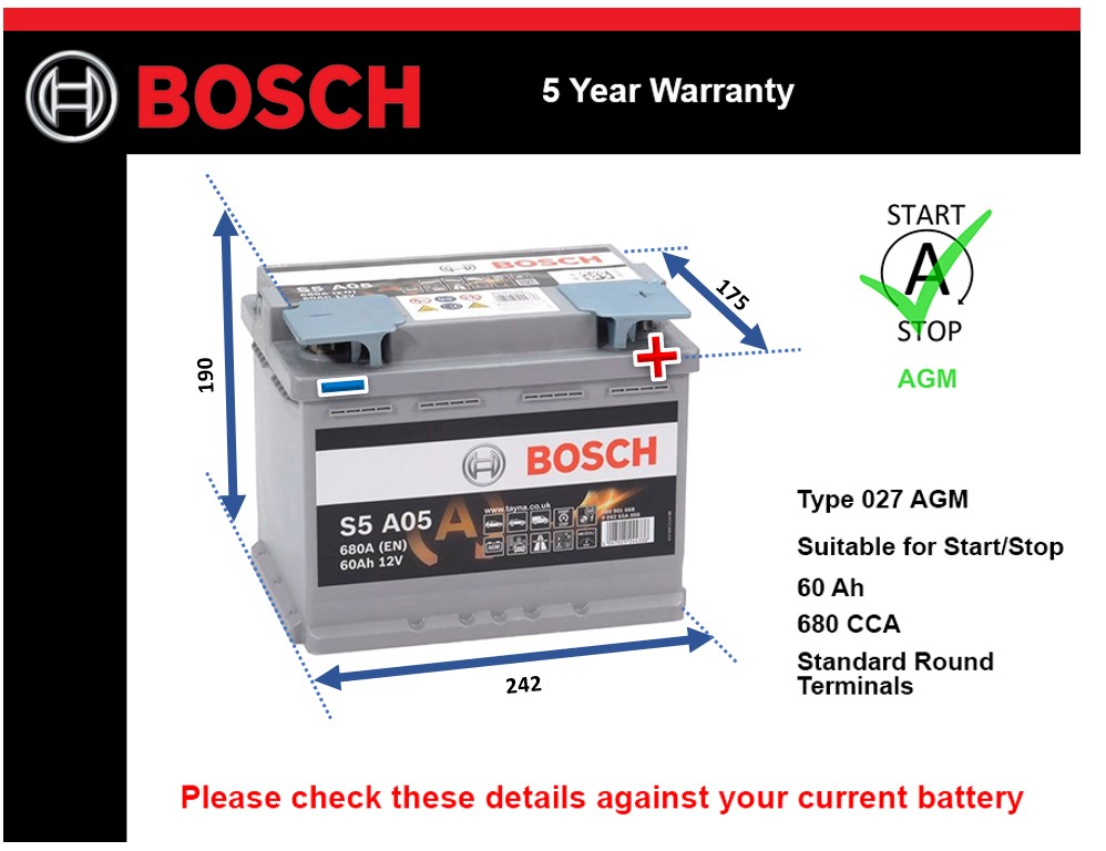 Bosch S5A05 AGM Car Battery