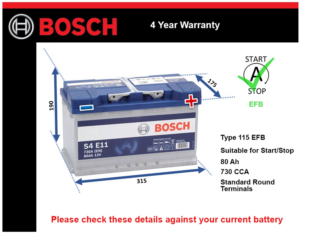 Bosch S4E11 EFB Car Battery