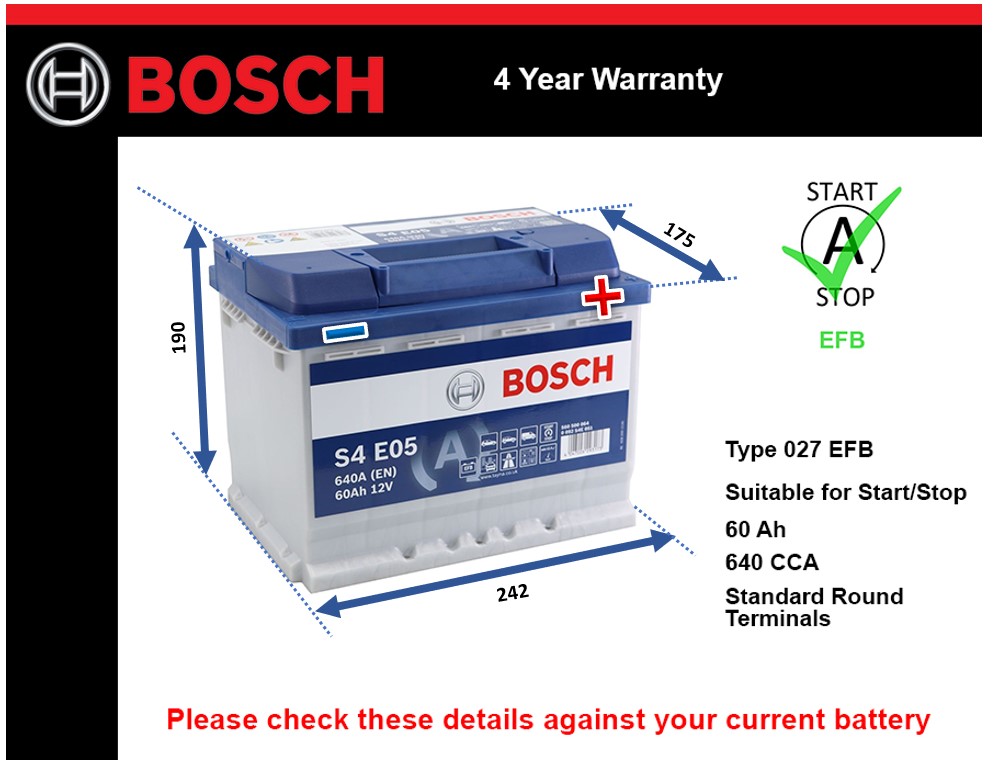 Bosch S4E05 EFB Car Battery