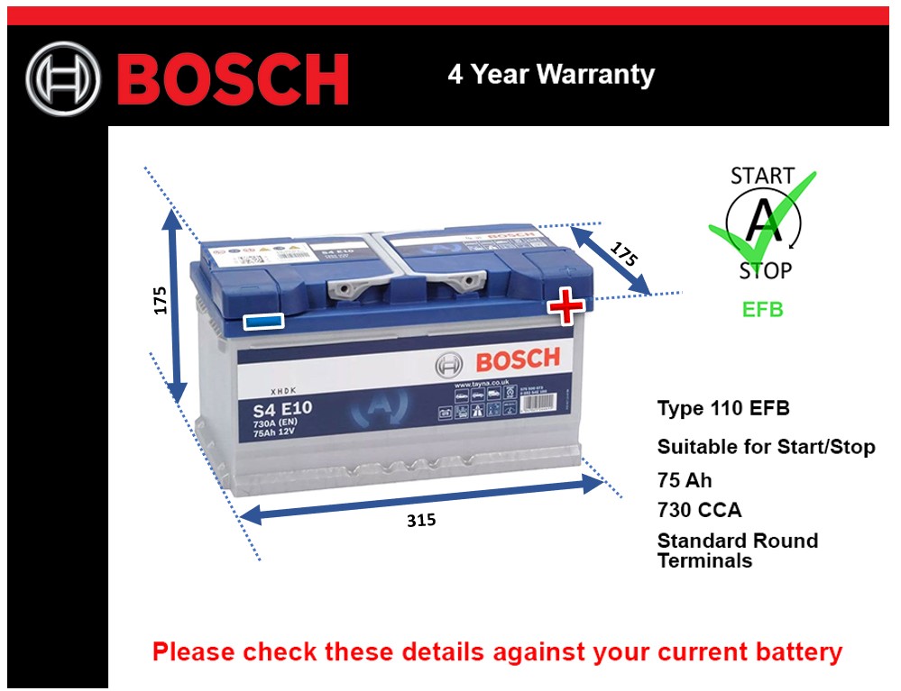 Bosch S4E10 EFB Car Battery