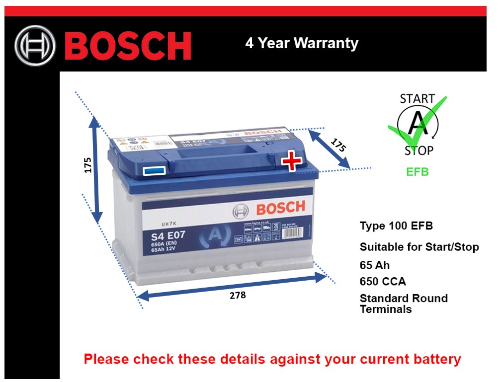 Bosch S4E07 EFB Car Battery