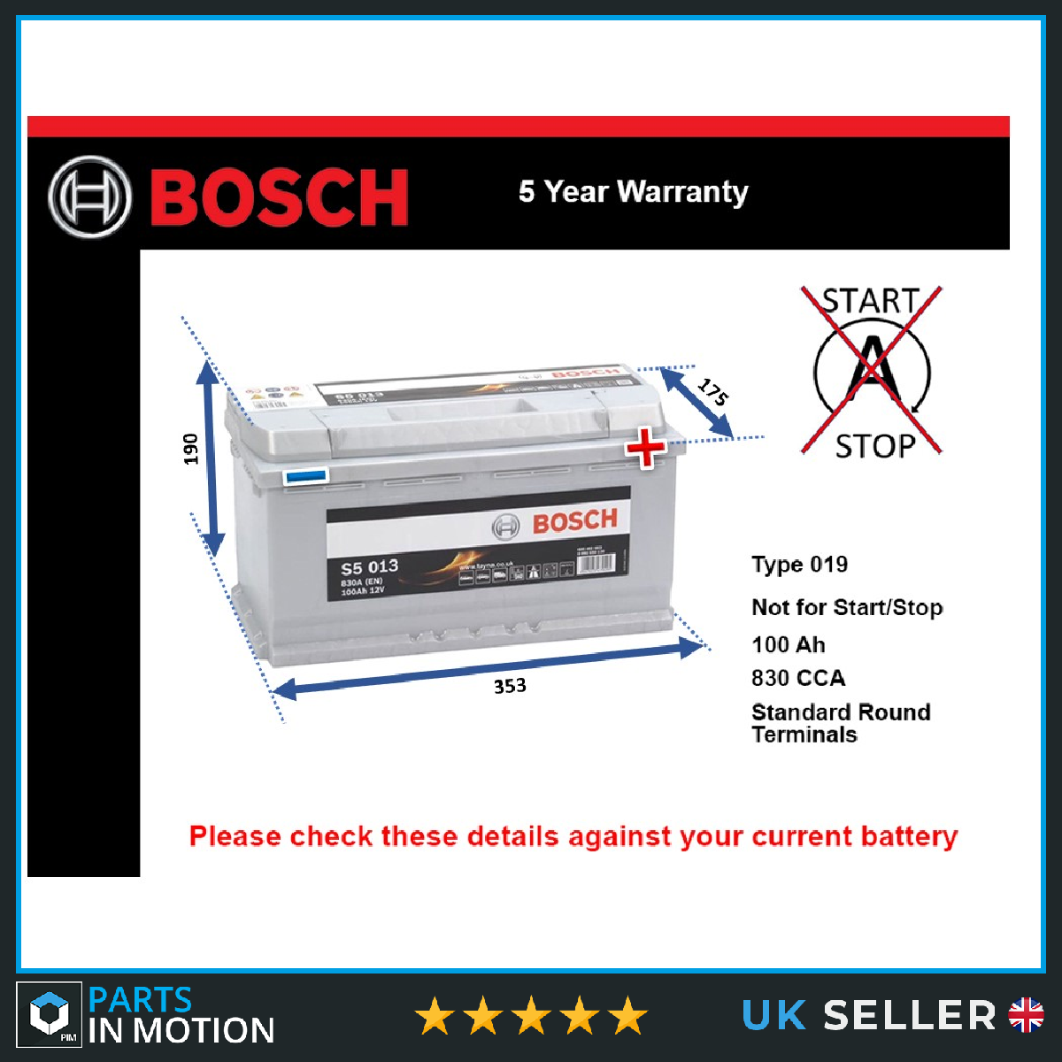 Bosch Car Battery 0092S50130 [PM363364]