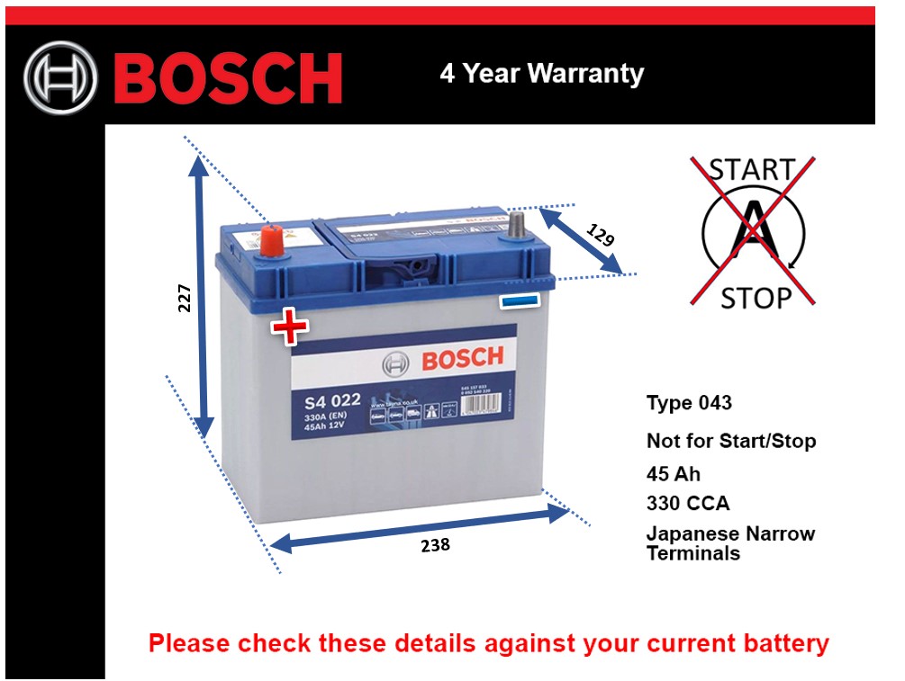 Bosch S4022 Car Battery