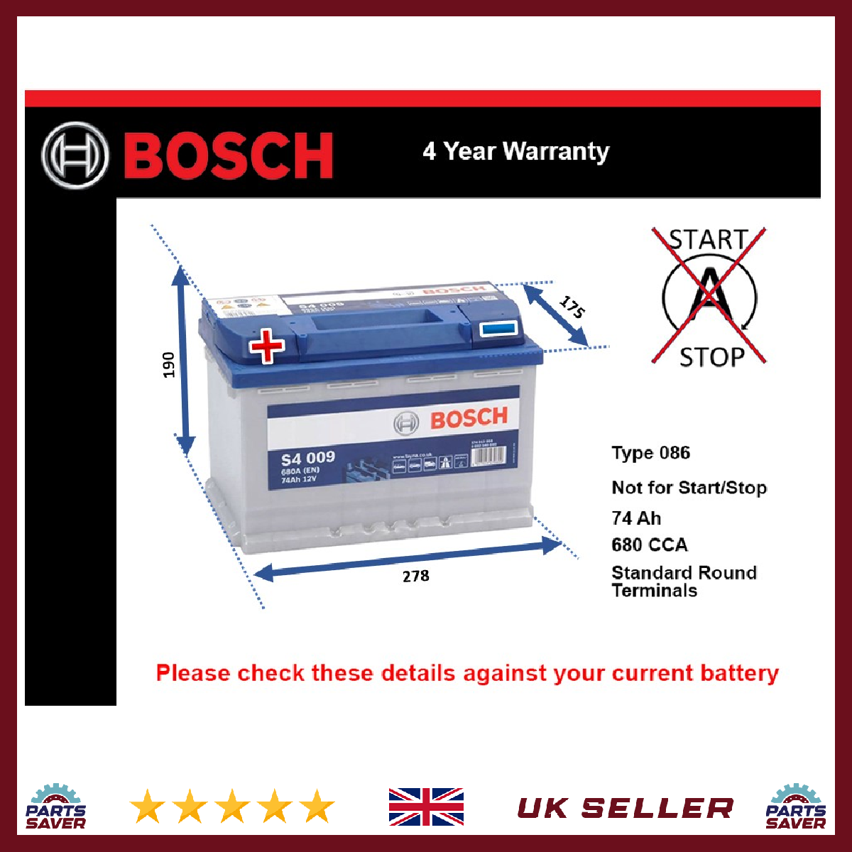 Bosch Car Battery 0092S40090 [PM253470]