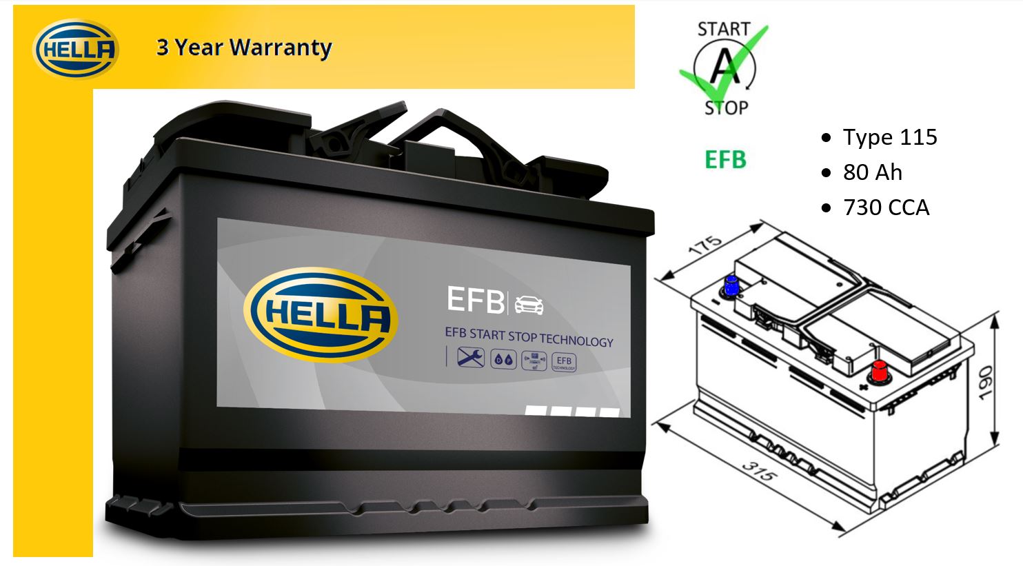 Hella HE115 EFB Car Battery