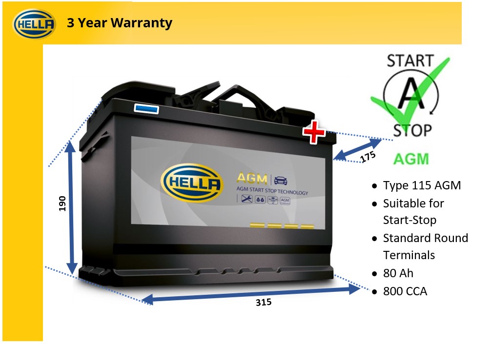 Hella HF115 AGM Car Battery