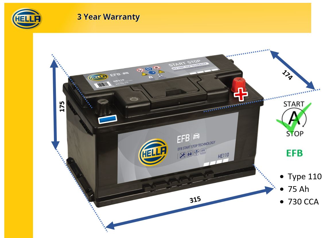 Hella HE110 EFB Car Battery