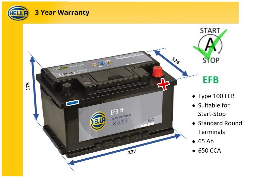 Hella HE100 EFB Car Battery