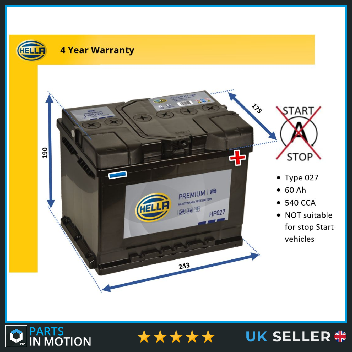 Battery fits VAUXHALL ADAM CROSSLAND X MOKKA ZAFIRA COMBO CORSA 1982 on 027 New
