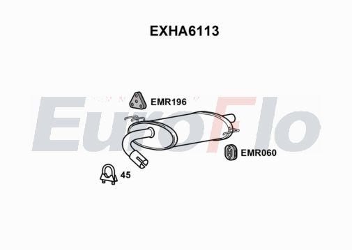 EuroFlo EXHA6113 Silencer Insert, rear muffler
